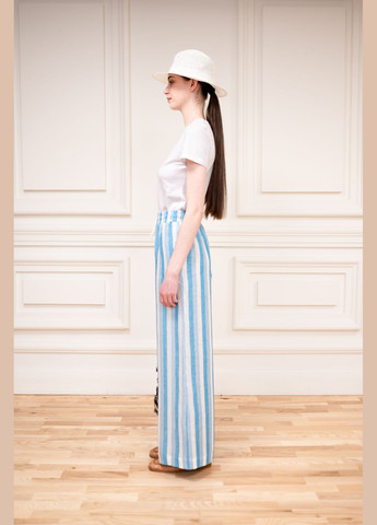 ЛЛЯНІ БРЮКИ ПАЛАЦЦО НА РЕЗИНЦІ В БЛАКИТНУ СМУЖКУ ОЛДРІДЖ Dolcedonna (340334761)