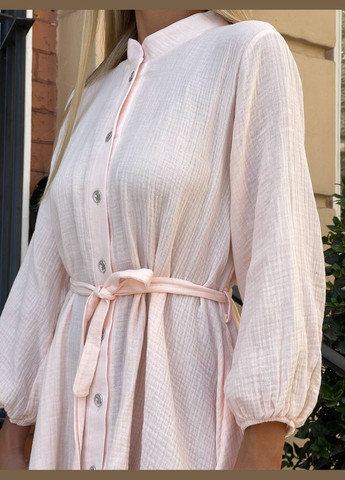 Светло-розовое повседневный, коктейльное, пляжное, кэжуал легкое платье из натурального муслина Vakko однотонное