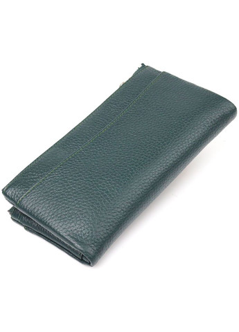 Вместительный кошелек из натуральной зернистой кожи зеленый 19х9,5х1,5 см 21633 Canpellini (329195989)