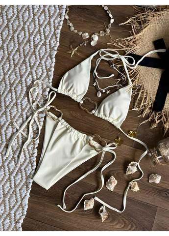 Белый летний женский летний коричневый раздельный купальник на завязках. No Brand