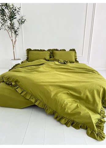Постільна білизна з рюшею євро 200х220 Бязь Gold Luxe наволочки 50х70 No Brand (377850579)