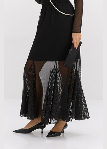 Спідниця чорна з мереживними клинами та сіточкою MKAR22012 Modna KAZKA (336933624)