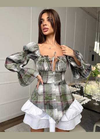 Зелена кежуал міні сукня з цікавим дизайном Adelante в клітинку