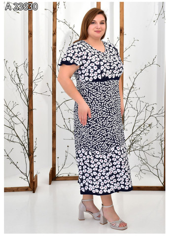 Черно-белое повседневный летнее женское платье большого размера SK с цветочным принтом