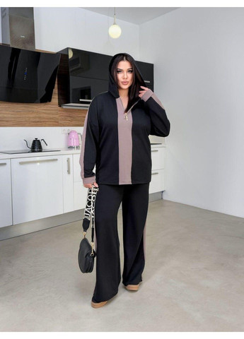 Костюм свободного кроя, в спортивном типе, с контрастными полосками Мод ФД-603, черный+мокко, размер 60-62 No Brand (355469839)