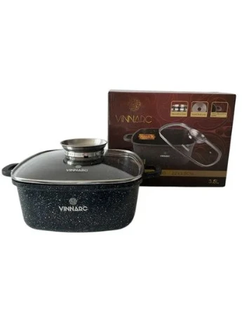 Каструля квадратна 3,5л 22см Мармур AROMA чорна BL-1222NS Vinnarc (361852434)