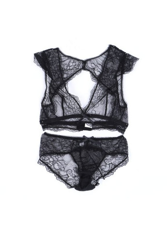 Чорний демісезонний мереживний комплект: бралет + трусики No Brand