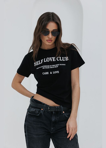 Чорна літня жіноча футболка з принтом self love club Arjen