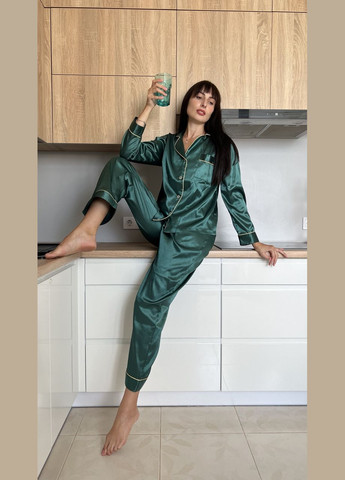 Зеленая всесезон женская шелковая пижама 2 Льва
