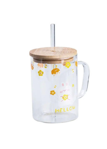 Чашка стеклянная с деревянной крышкой и трубочкой HP7214C TS Kitchen (369654323)