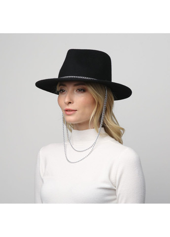 Шляпа федора женская с серебряной цепочкой фетр черная ВИЖЕН LuckyLOOK 653-369 (322793188)