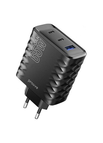 Зарядное устройство быстрый блок Speed Surge Gan 65W (USB + 2 Type-C) черный Proove (293345440)