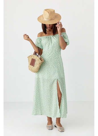 Салатова повсякденний квіткова сукня з рукавами-ліхтариками Lurex з квітковим принтом