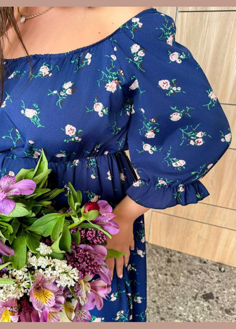 Темно-синее повседневный платье миди свободного кроя Liton