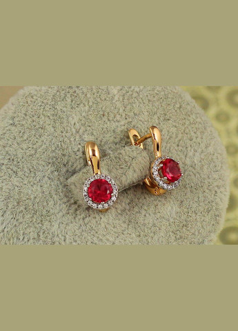 Сережки дитячі сяйво із родієм і малиновим каменем 1,4 см золотисті Xuping Jewelry (325486661)