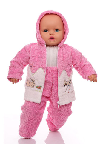 Розовый зимний костюм с длинным рукавом для девочки махра с олененком розовый 68 см (26331) BABYKROHA