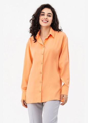 Оранжевая кэжуал рубашка однотонная Garne с длинным рукавом