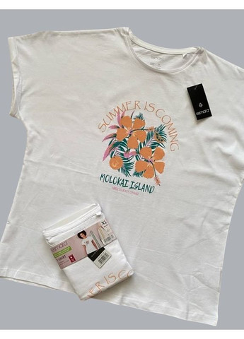 Белая женская хлопковая футболка с принтом Esmara - (373894826)