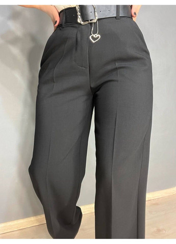 Брюки жіночі 1090 палаццо рівні від стегна резинка на талії з ременем висока посадка чорні Yingguoxiang (319315324)