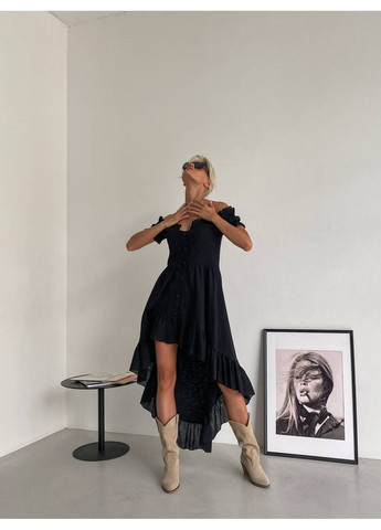 Чорна повсякденний жіноча бавовняна сукня miranda з відкритими плечима (mil504) milirud