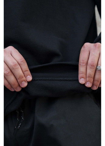 Чорний чоловічий утеплений оверсайз світшот на флісі з принтом четверте крило Without однотонний без декору (361057470)