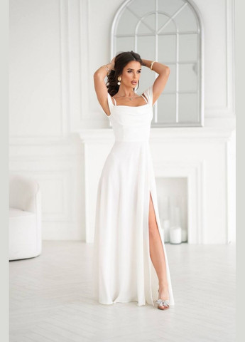 Белое вечернее платье а-силуэт First Woman однотонное