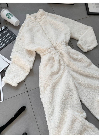 Женский комбинезон Гермес комбинезон-брюки однотонный молочный повседневный махра