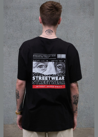 Чорна оверсайз футболка з принтом streetwear з довгим рукавом Without