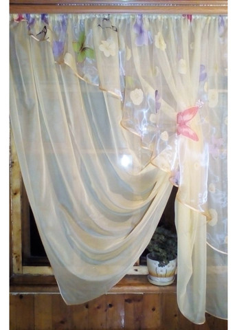 Кухонная занавеска Фая пшеничный бабочки правая No Brand (372134089)