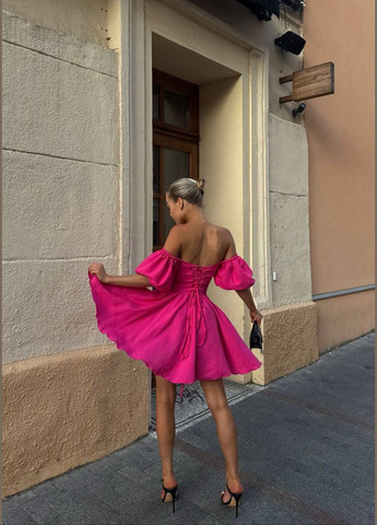 Малиновое малиновое повседневное платье из коттона с открытыми плечами и спиной No Brand однотонное