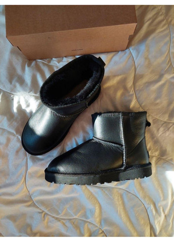 Черные угги ugg classic mini black leather (кожа) No Brand
