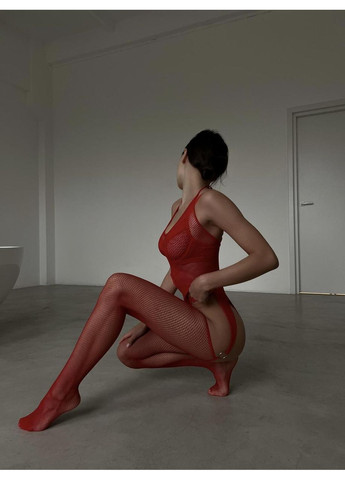 Бодистокинг в сетку с подвязками / Эротический сетчатый бодистокинг с трусиками красный / Бодистокинг женский в крупную с No Brand (368863175)