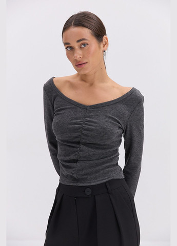 Женская трикотажная кофточка черная с драпировкой спереди Arjen (317233828)