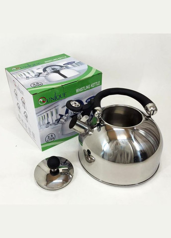 Чайник со свистком UN-5302 2,5л, красивый чайник для газовой плиты, чайник на плиту. Цвет: черный Unique (364664049)