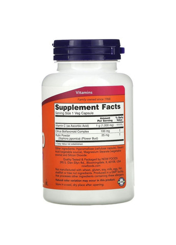 Вітаміни та мінерали Vitamin C-1000 with Bioflavonoids, 100 вегакапсул Now (294926969)