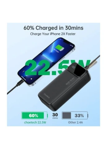 Батарея універсальна 30000mAh 22,5W, PD, QC/3.0, USB-C In/out, 2*USB-A (B730-ACBK) CHOETECH 5W, PD, QC/3.0, USB-C In/out, 2*USB-A, 30000mAh 22 (389995841)