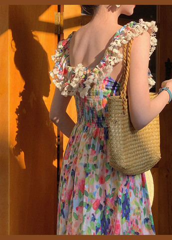Комбинированное кэжуал летнее французкое платье в цветочный принт zk-104 комбинированный с юбкой-солнце Number Nine с цветочным принтом