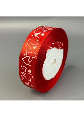 Атласна стрічка червона "Сердечки" 2,5 см (23 м) "Sindtex" (АЛР2-009) Plus-plus (352743344)