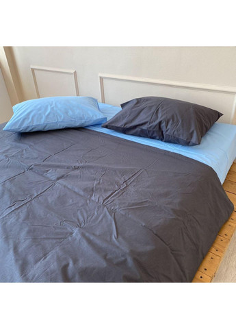 Постільна білизна з резинкою Голубий + графіт, ранфорс Двухспальний розмір, наволочки 50/70 No Brand (363191152)