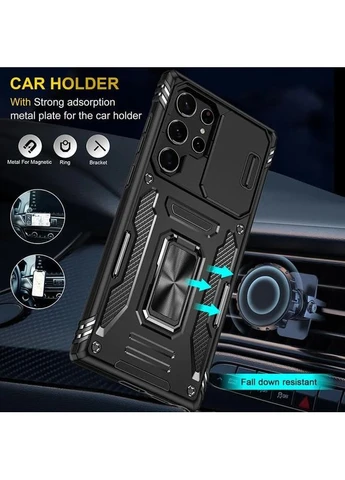 Ударопрочный чехол для Samsung Galaxy S24 Ultra силикон + поликарбонат черный No Brand Camshield Army Ring (402069065)