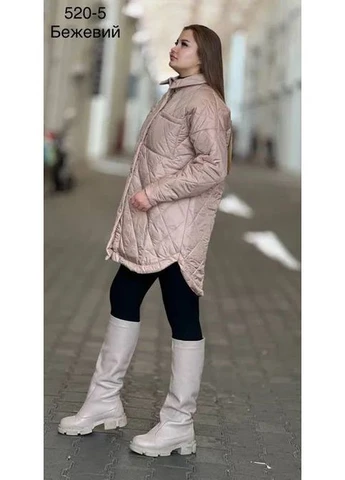 Бежевая демисезонная женская стеганая куртка-рубашка бежевая No Brand