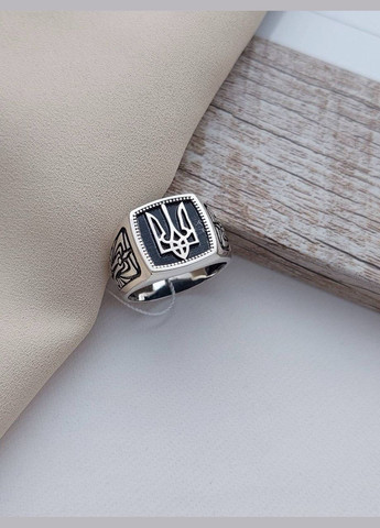 Печатка срібна Герб України Тризуб із чорною емаллю 520-3, розмір No Brand (316397765)