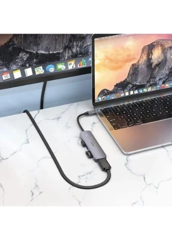 Хаб USB HB28, Grey, Type-C 3.0 - 1xType-C (60 Вт) / 1xUSB 3.0 / 1xUSB 2.0 / HDMI 4K / microSD / SD, кабель 13 см, алюминиевый Hoco (395969380)