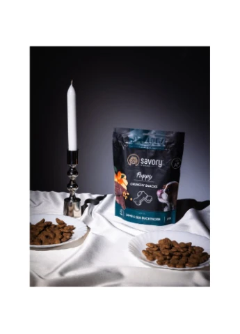 Хрустящее лакомство Puppies Lamb and Sea Buckthorn для щенков всех пород для здорового роста с ягненком и облепихой 200 г Savory (388399087)