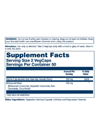 Капсулы Vitamin C&Bioflavonoids 1:1 500mg - 100 vcaps Solaray (371781139)