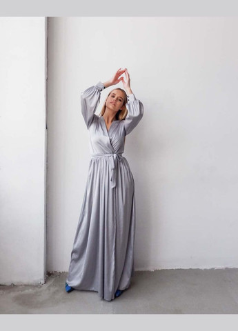 Серое вечернее элегантное вечернее платье на запах No Brand