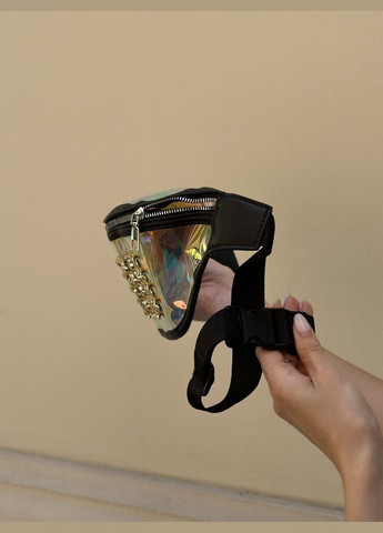 Женская черная голографическая прозрачная бананка детская блестящая поясная сумка No Brand (299279336)