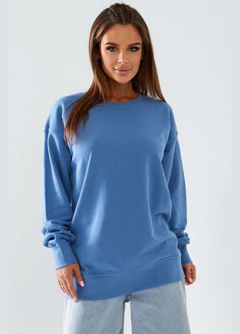 Світшот жіночий з ткани трикотаж петля синього кольору Let's Shop - Вільний крій однотонний синій спортивний бавовна - (278274867)