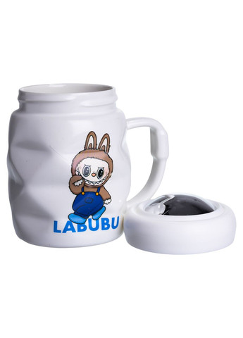 Чашка порцелянова з кришкою Labubu 400 (мл) подарункова кружка прикольна чашка для дітей на подарунок Білий з синім FM-54A Yiwu (369742413)