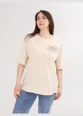 Светло-бежевая летняя футболка женская светло-бежевая большой размер с коротким рукавом Whitney Вільна